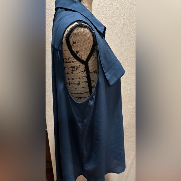 Women's Sleeveless Button-Up Top - Blue - Picture 2 of 5